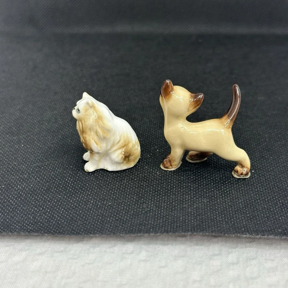 Lot 2 Bone China Ceramic Persian‎ Cat Siamese Hagan Renaker Figurine Miniature